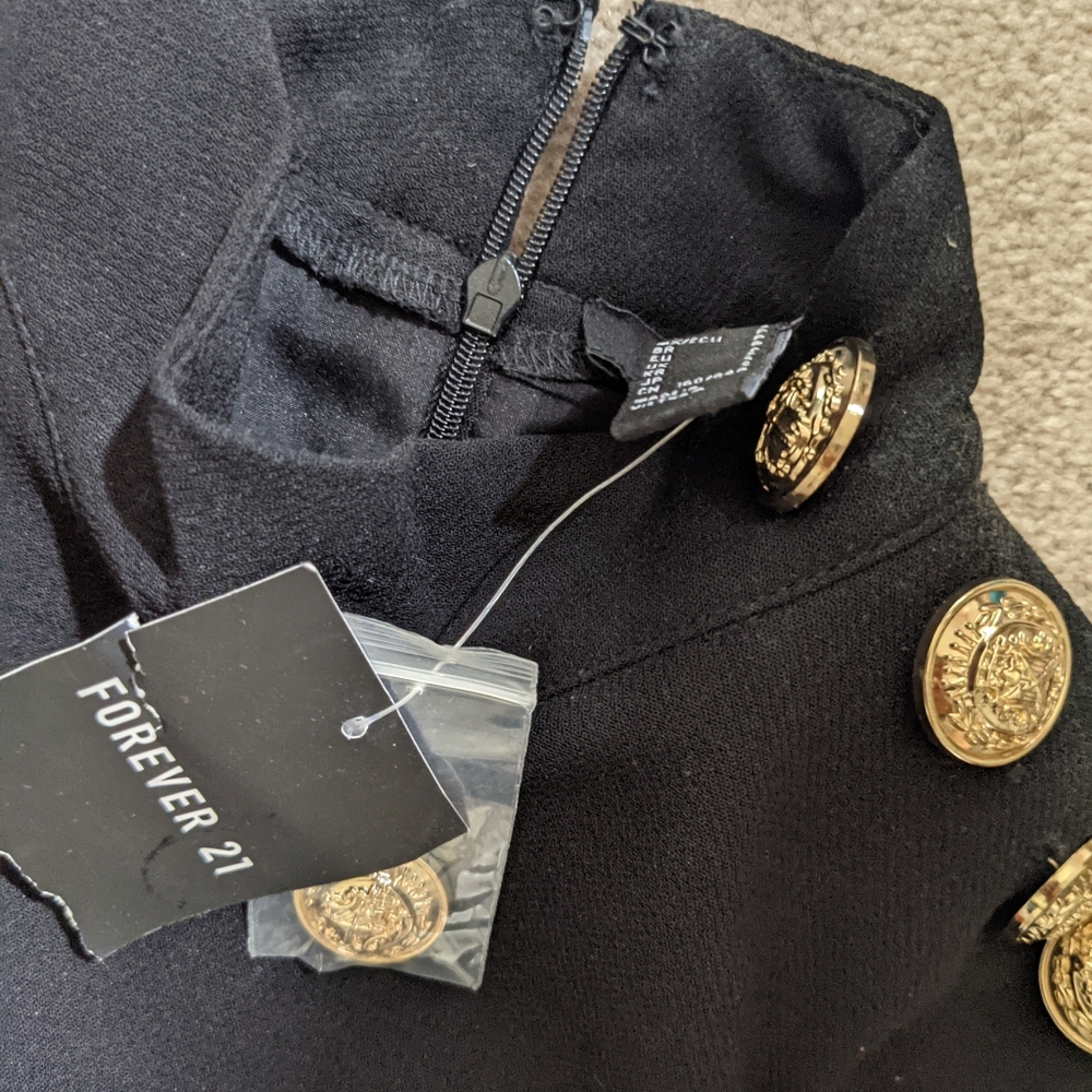 NWT High neck puff sleeve mini dress with gold buttons - Picture 5 of 6
